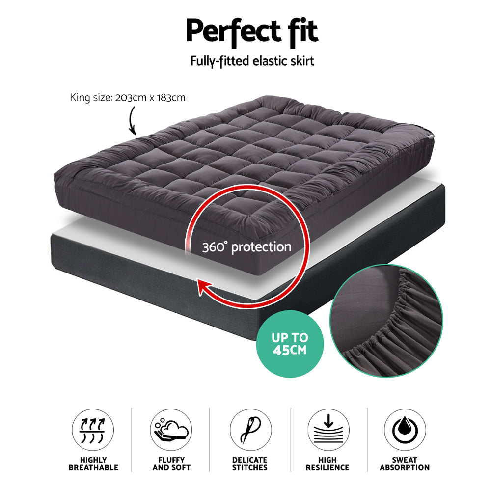 NNEDSZ King Mattress Topper Pillowtop 1000GSM Charcoal Microfibre Bamboo Fibre Filling Protector