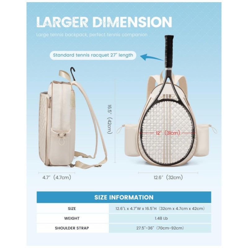NNEDSZ Off White Lightweight Waterproof Tennis Racket Backpack - Multifunction Sling and Backpack for Men and Women(The water cup racket is a shooting prop and is not included)