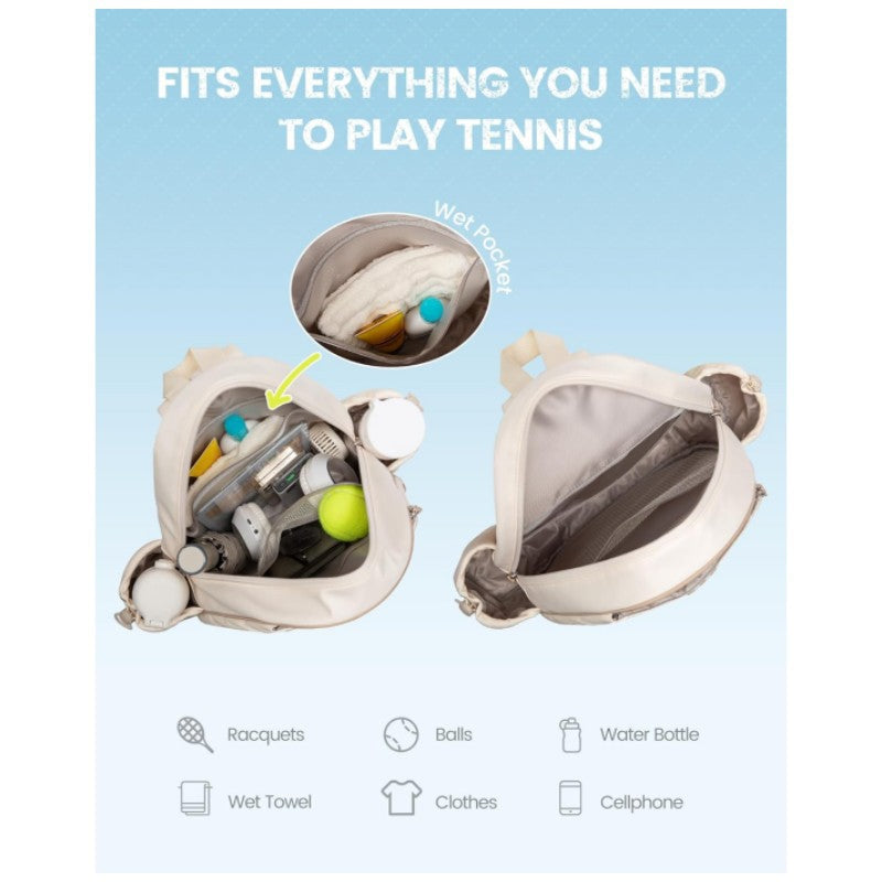 NNEDSZ Off White Lightweight Waterproof Tennis Racket Backpack - Multifunction Sling and Backpack for Men and Women(The water cup racket is a shooting prop and is not included)