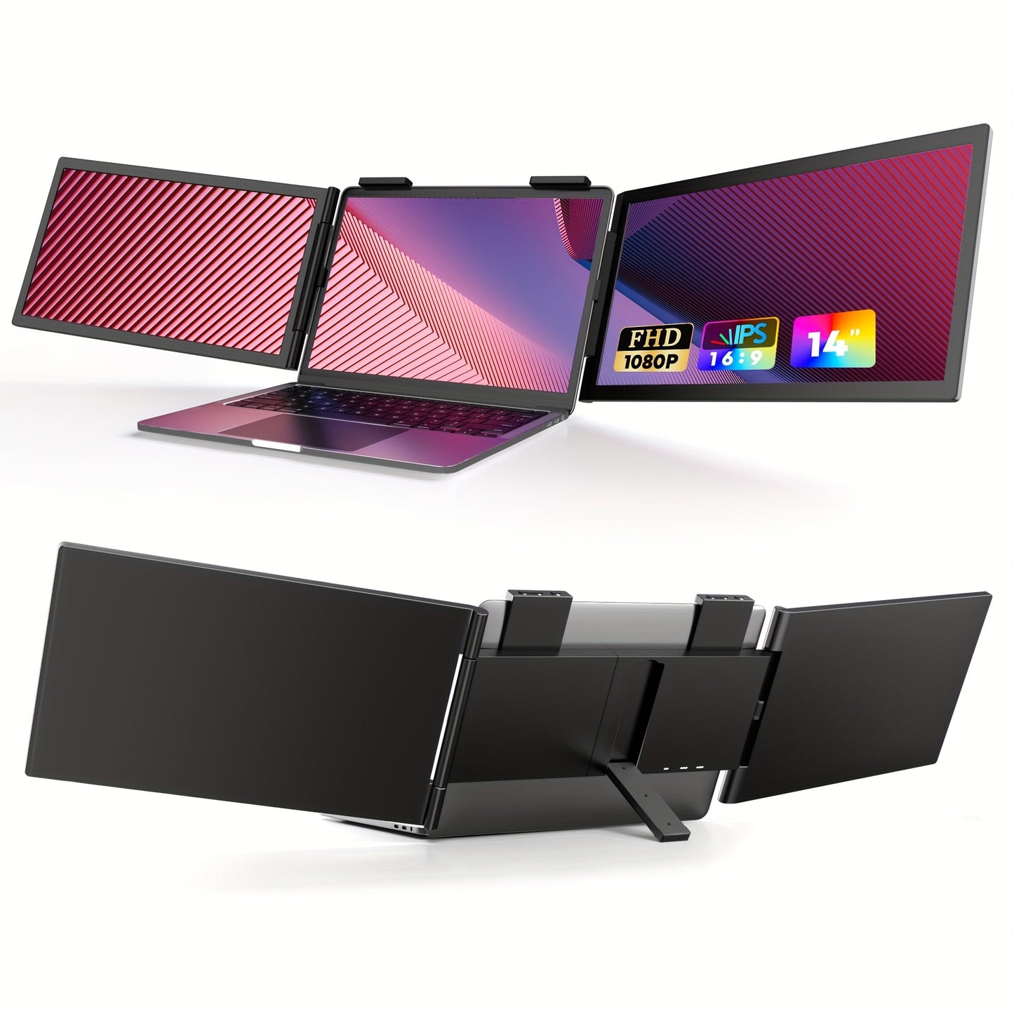 NNETM 14" Portable Laptop Screen Extender – FHD 1080P Triple Monitor Display