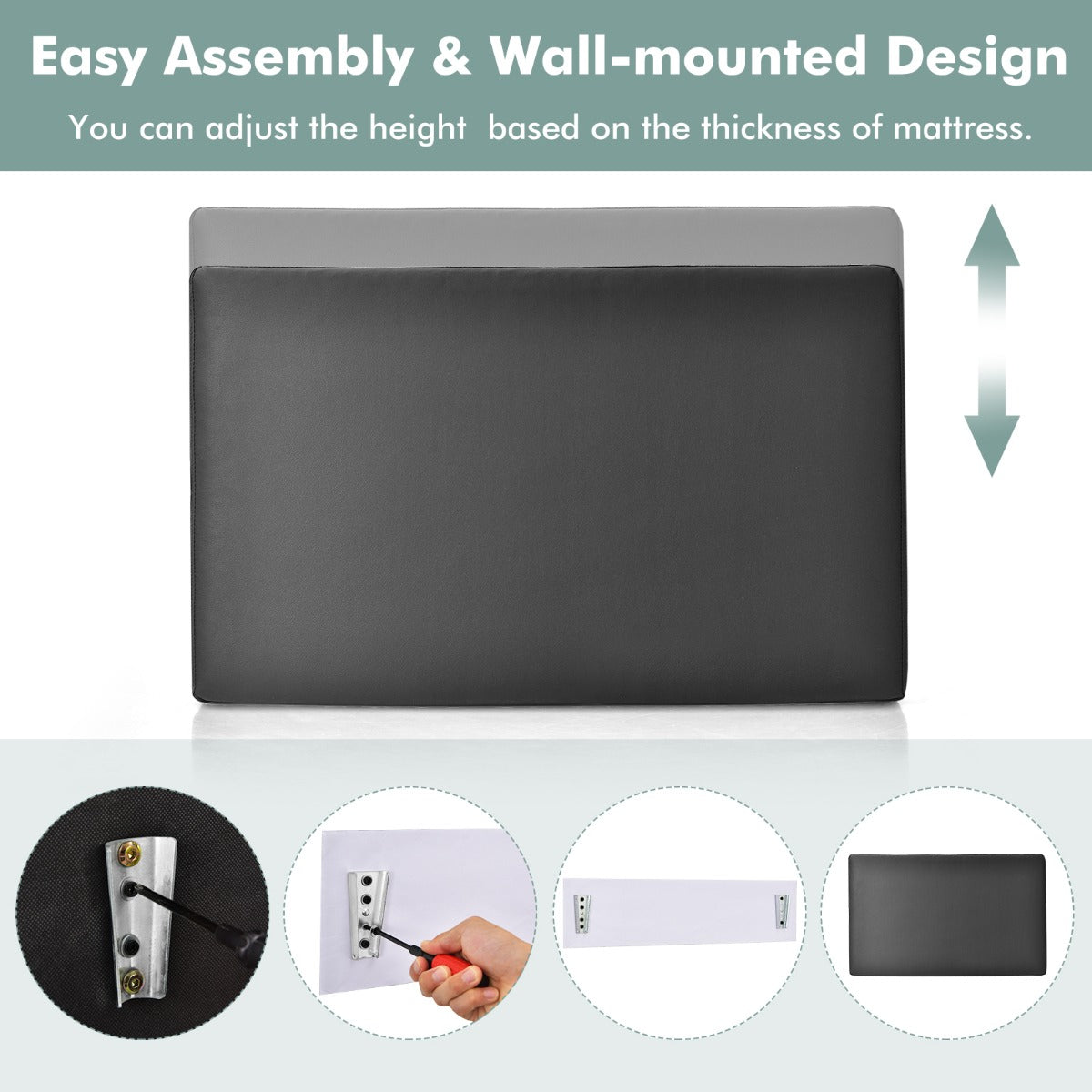 NNECW Twin Size Wall-mounted Headboard for Bedroom &amp Guest Room-Black-PU &amp sponge &amp MDF