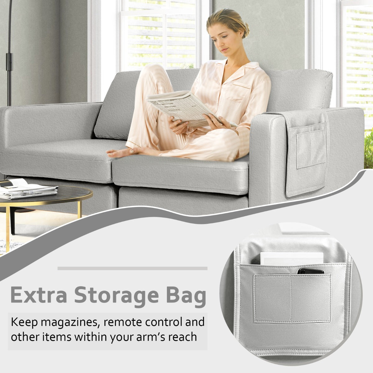 NNECW 2-Seat Sofa Upholstered Fabric Modern Loveseat Couch with Remote Control Home