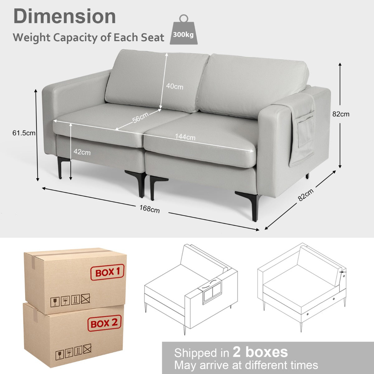NNECW 2-Seat Sofa Upholstered Fabric Modern Loveseat Couch with Remote Control Home