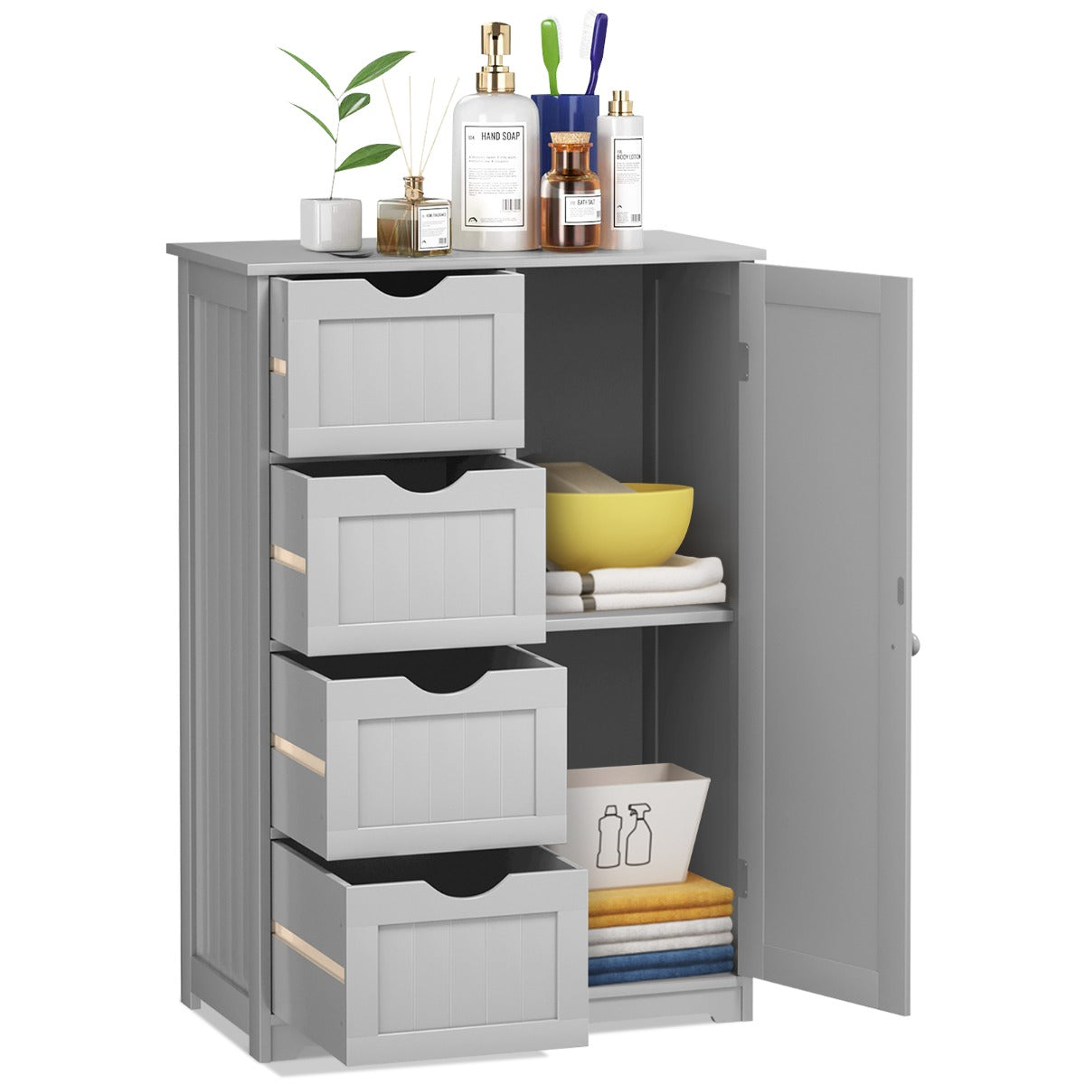 NNECW Wooden Floor Cabinet with 4 Drawers for Bathroom Hallway-Gray