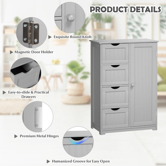 NNECW Wooden Floor Cabinet with 4 Drawers for Bathroom Hallway-Gray