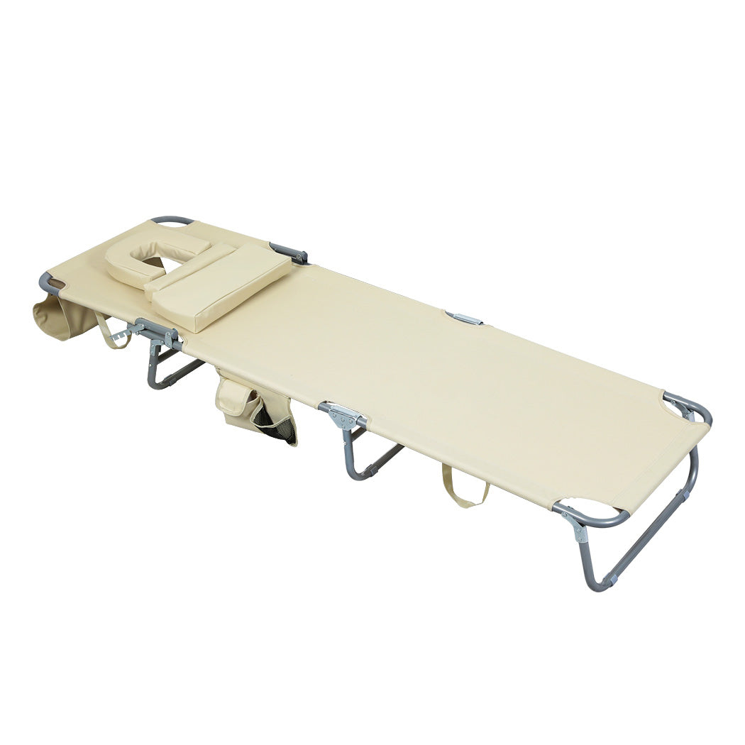 Levede Foldable Beach Lounge Chairs with Face Hole Khaki