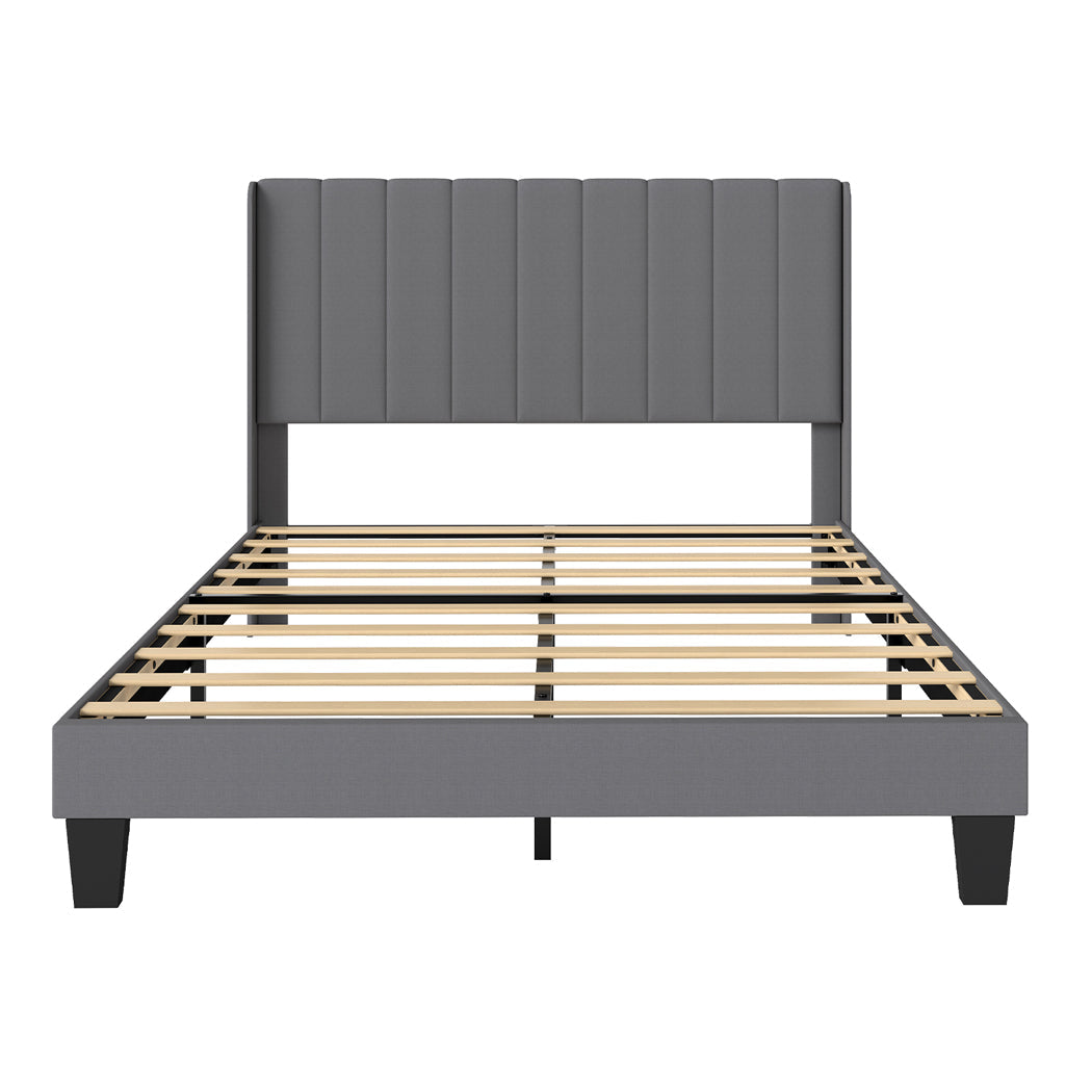Levede Metal Wooden Bed Frame Double Panel Plush Upholstered Soft Headboard Grey