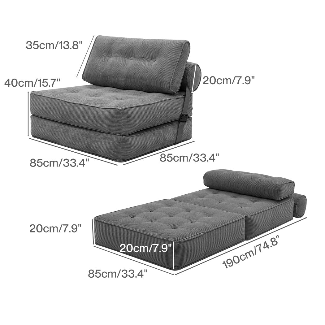 Levede Convertible Sofa Bed Foldable Single Sleeper Bed Compact Living Room Grey