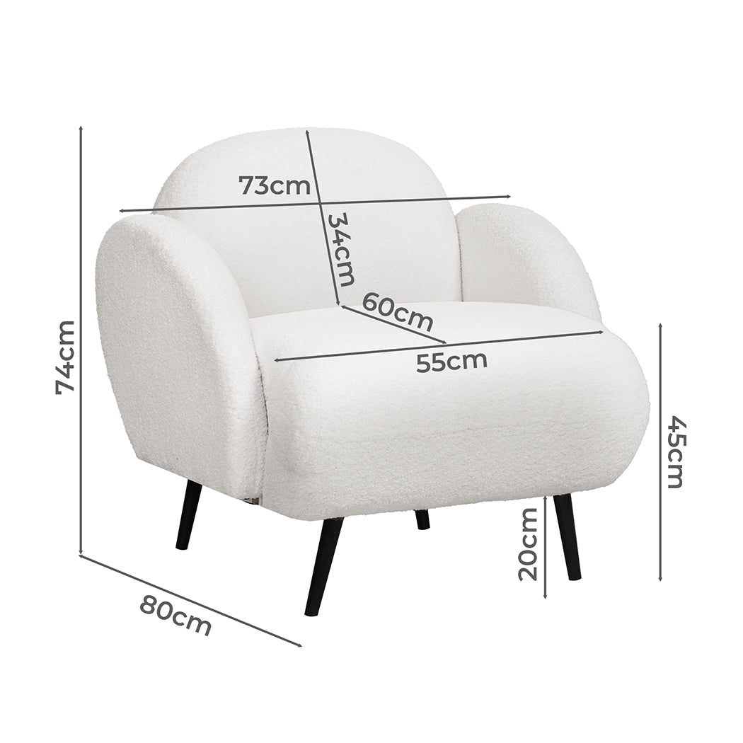 NNEIDS Levede Sofa Chair Fleece Upholstered Single White