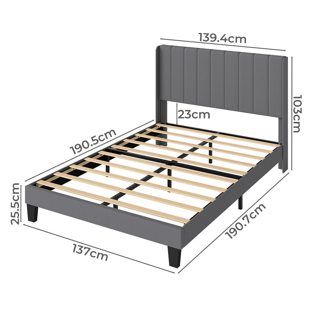 Levede Metal Wooden Bed Frame Double Panel Plush Upholstered Soft Headboard Grey