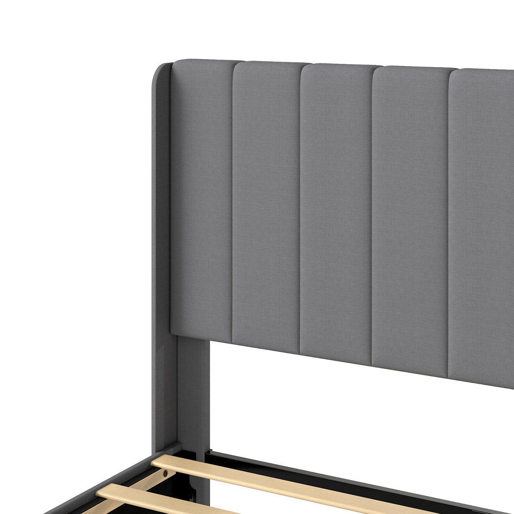 Levede Metal Wooden Bed Frame Double Panel Plush Upholstered Soft Headboard Grey